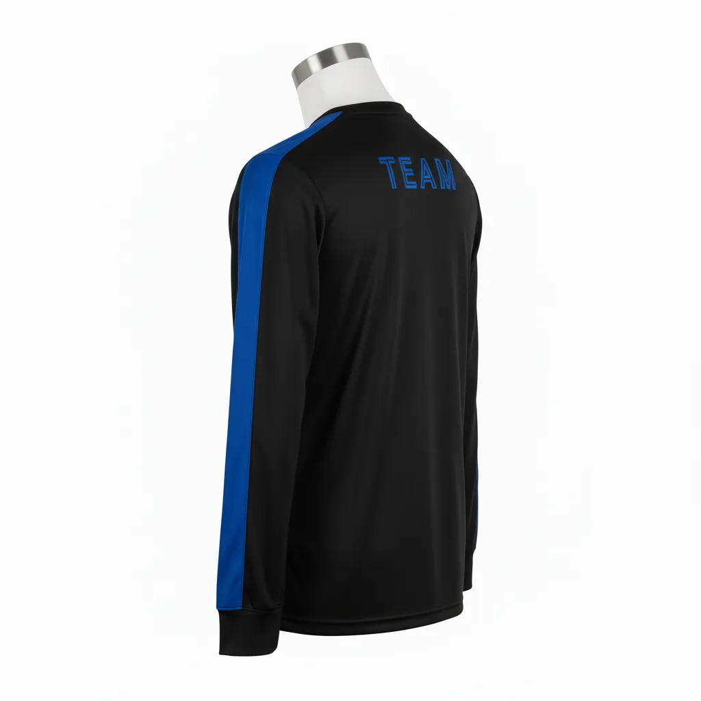 Custom Wrestling Long Sleeve Performance Shirt - Black - Royal Stripe - Back View - Kinexa Sportswear