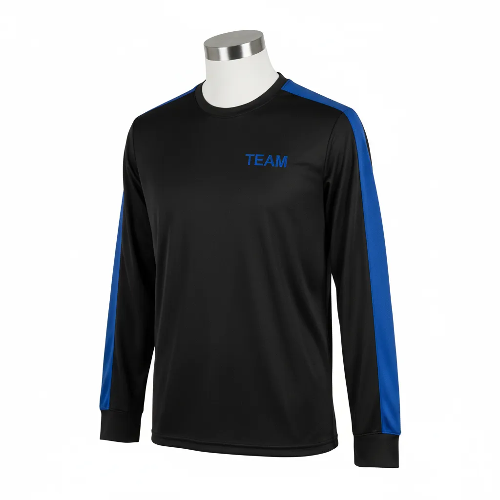 Custom Wrestling Long Sleeve Performance Shirt - Black - Royal Stripe - Front View - Kinexa Sportswear