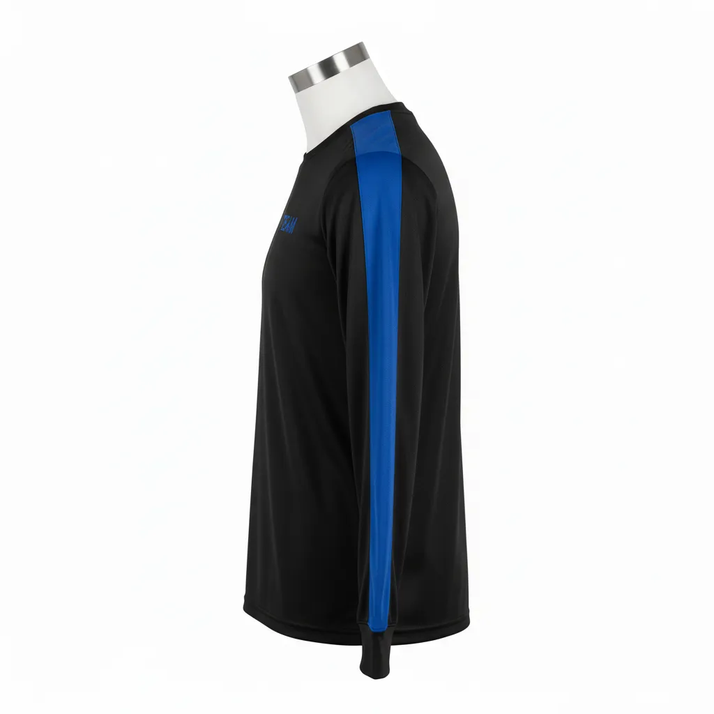 Custom Wrestling Long Sleeve Performance Shirt - Black - Royal Stripe - Side View - Kinexa Sportswear