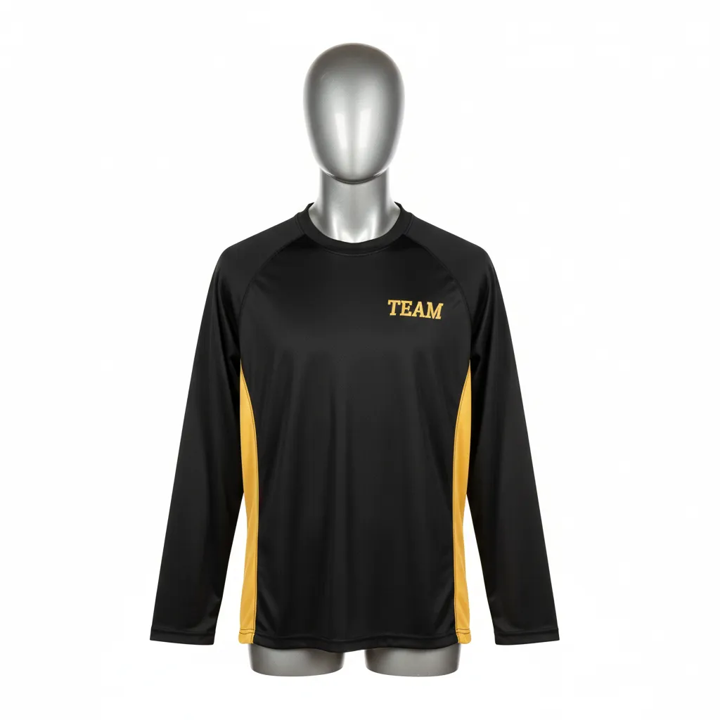 Custom Wrestling Long Sleeve Performance Shirt - Black, Gold - Vegas Side Panel - Front View - Kinexa Sportswear