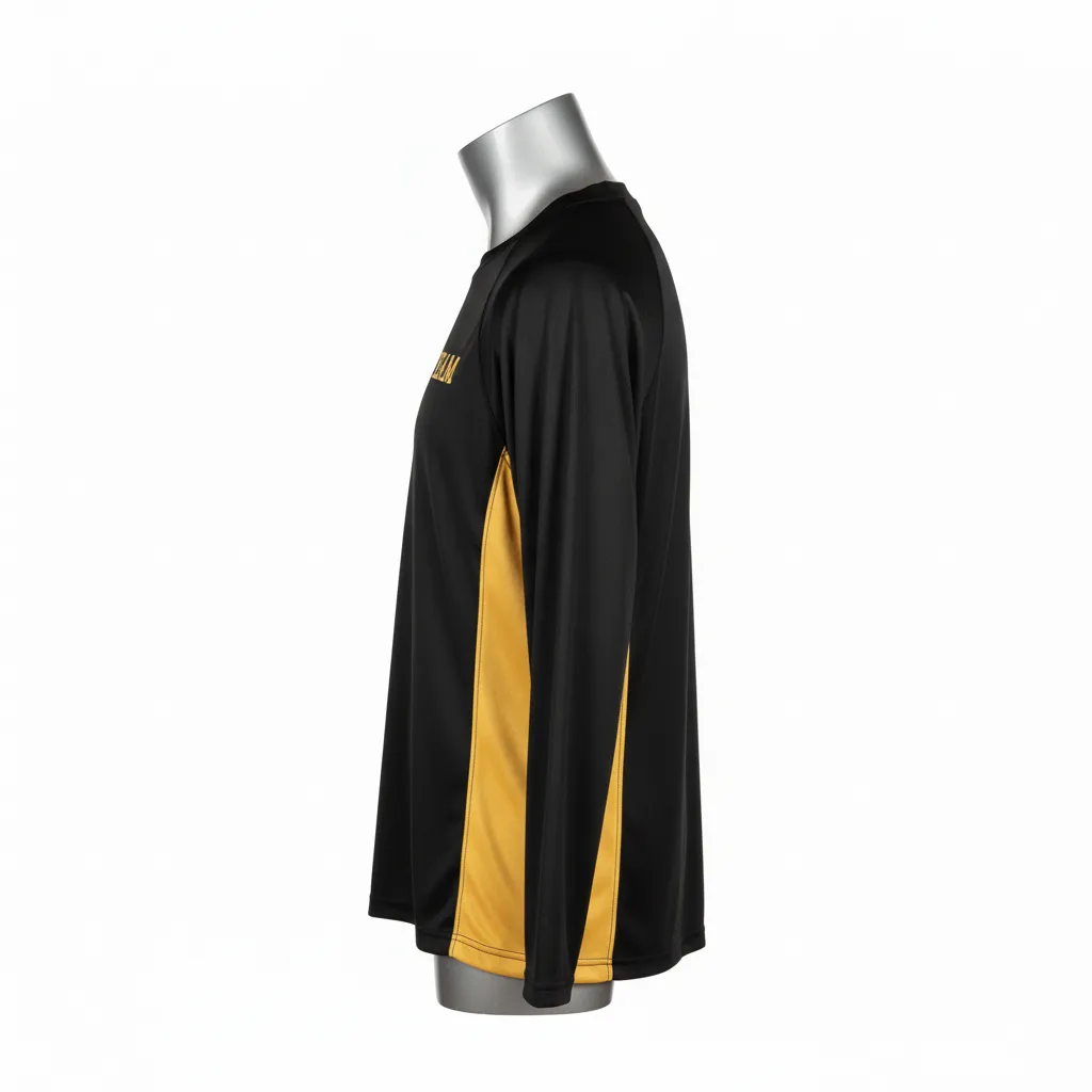 Custom Wrestling Long Sleeve Performance Shirt - Black, Gold - Vegas Side Panel - Side View - Kinexa Sportswear