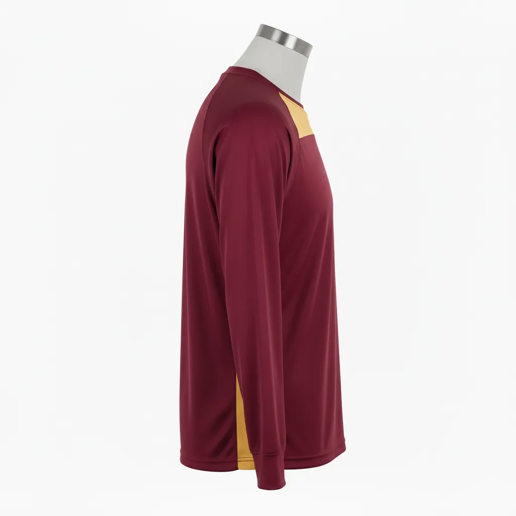 Custom Wrestling Long Sleeve Performance Shirt - Burgundy, Gold - Vegas Shoulder Panel - Side View - Kinexa Sportswear