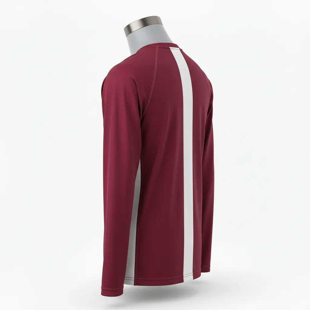 Custom Wrestling Long Sleeve Performance Shirt - Burgundy, White - Side Panel - Back View - Kinexa Sportswear