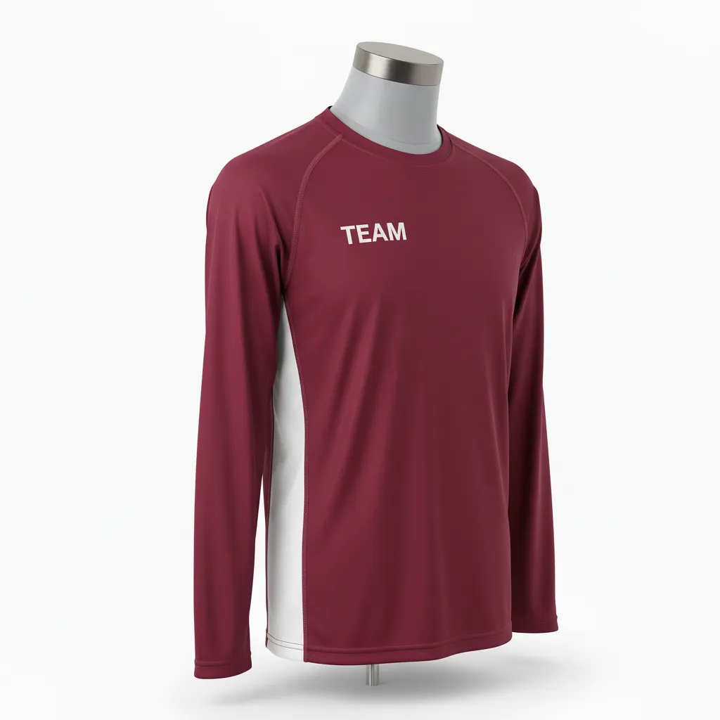 Custom Wrestling Long Sleeve Performance Shirt - Burgundy, White - Side Panel - Front View - Kinexa Sportswear