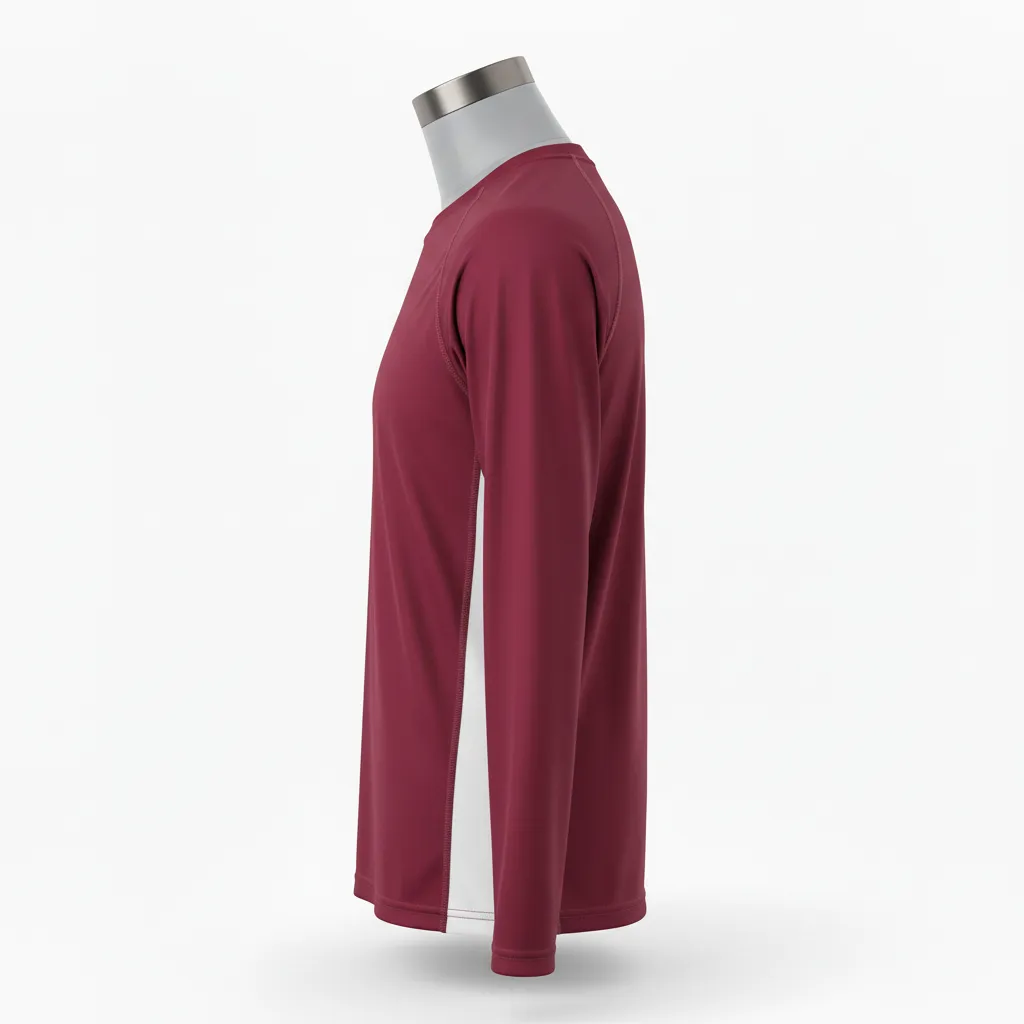 Custom Wrestling Long Sleeve Performance Shirt - Burgundy, White - Side Panel - Side View - Kinexa Sportswear