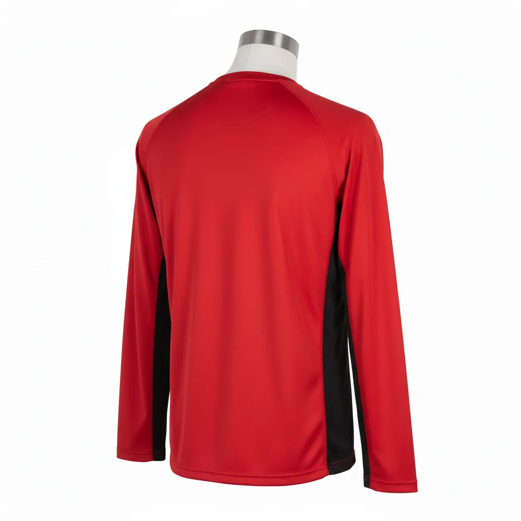 Custom Wrestling Long Sleeve Performance Shirt - Black - Cardinal Side Panel - Back View - Kinexa Sportswear