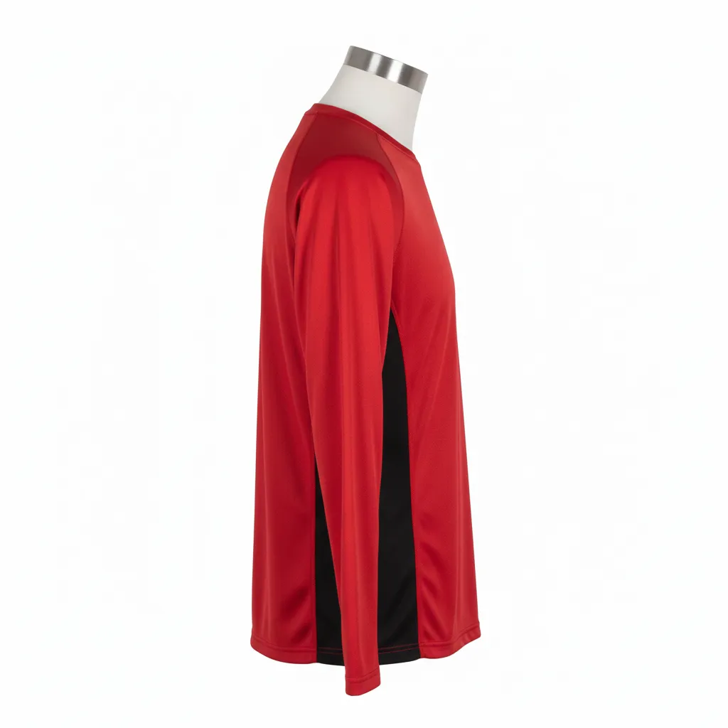 Custom Wrestling Long Sleeve Performance Shirt - Black - Cardinal Side Panel - Side View - Kinexa Sportswear