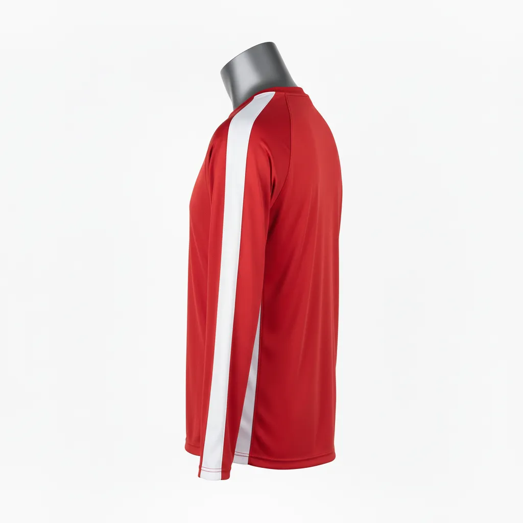 Custom Wrestling Long Sleeve Performance Shirt - White - Cardinal Stripe - Side View - Kinexa Sportswear