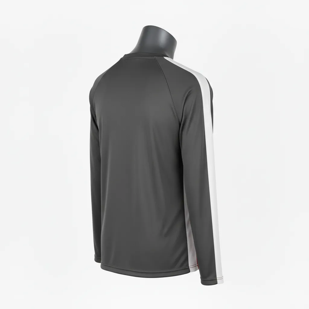 Custom Wrestling Long Sleeve Performance Shirt - Red - Charcoal Side Panel - Back View - Kinexa Sportswear