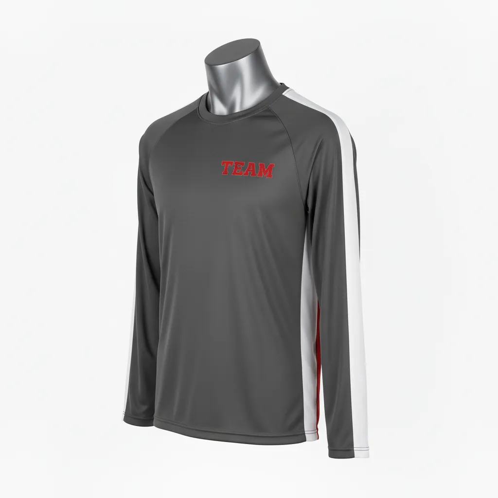Custom Wrestling Long Sleeve Performance Shirt - Red - Charcoal Side Panel - Front View - Kinexa Sportswear