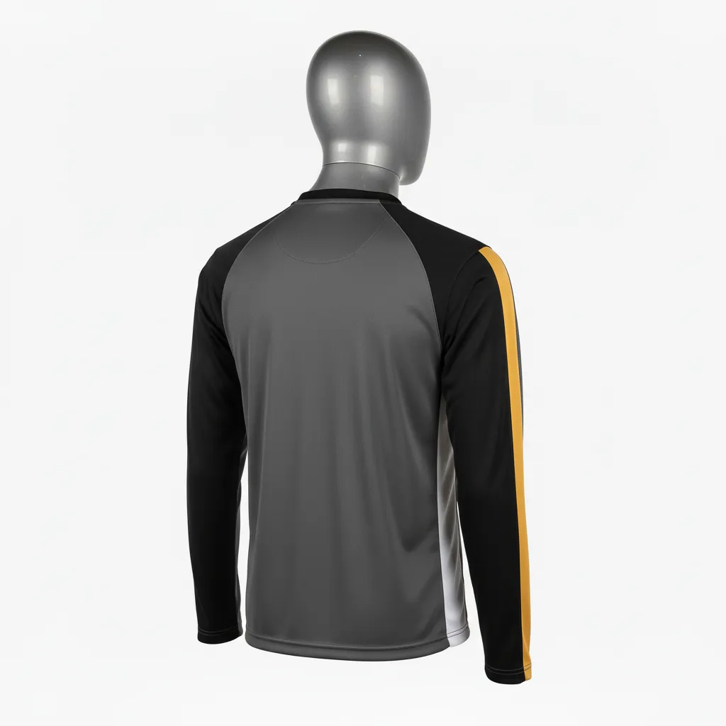 Custom Wrestling Long Sleeve Performance Shirt - Gold - Charcoal Vegas Stripe - Back View - Kinexa Sportswear