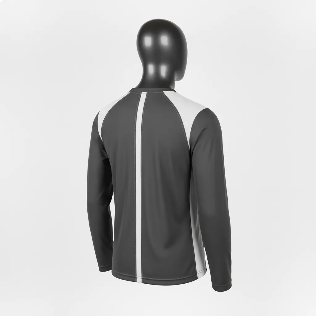 Custom Wrestling Long Sleeve Performance Shirt - White - Charcoal Shoulder Panel - Back View - Kinexa Sportswear