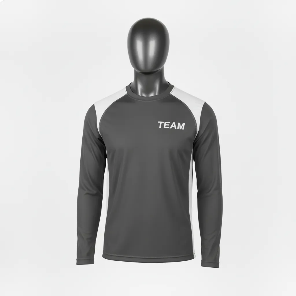Custom Wrestling Long Sleeve Performance Shirt - White - Charcoal Shoulder Panel - Front View - Kinexa Sportswear