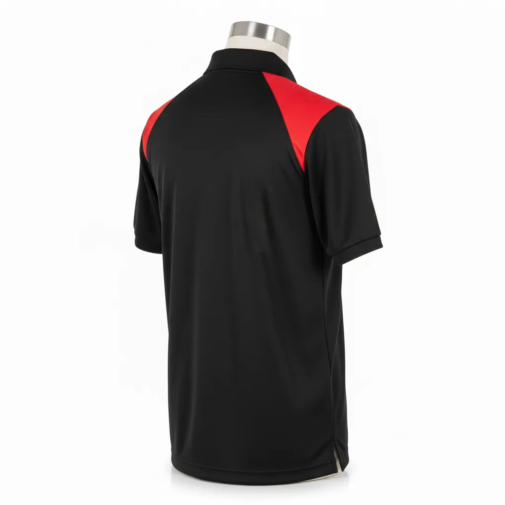 Custom Wrestling Performance Polo Shirt - Black, Red - Shoulder Panel - Back View - Kinexa Sportswear