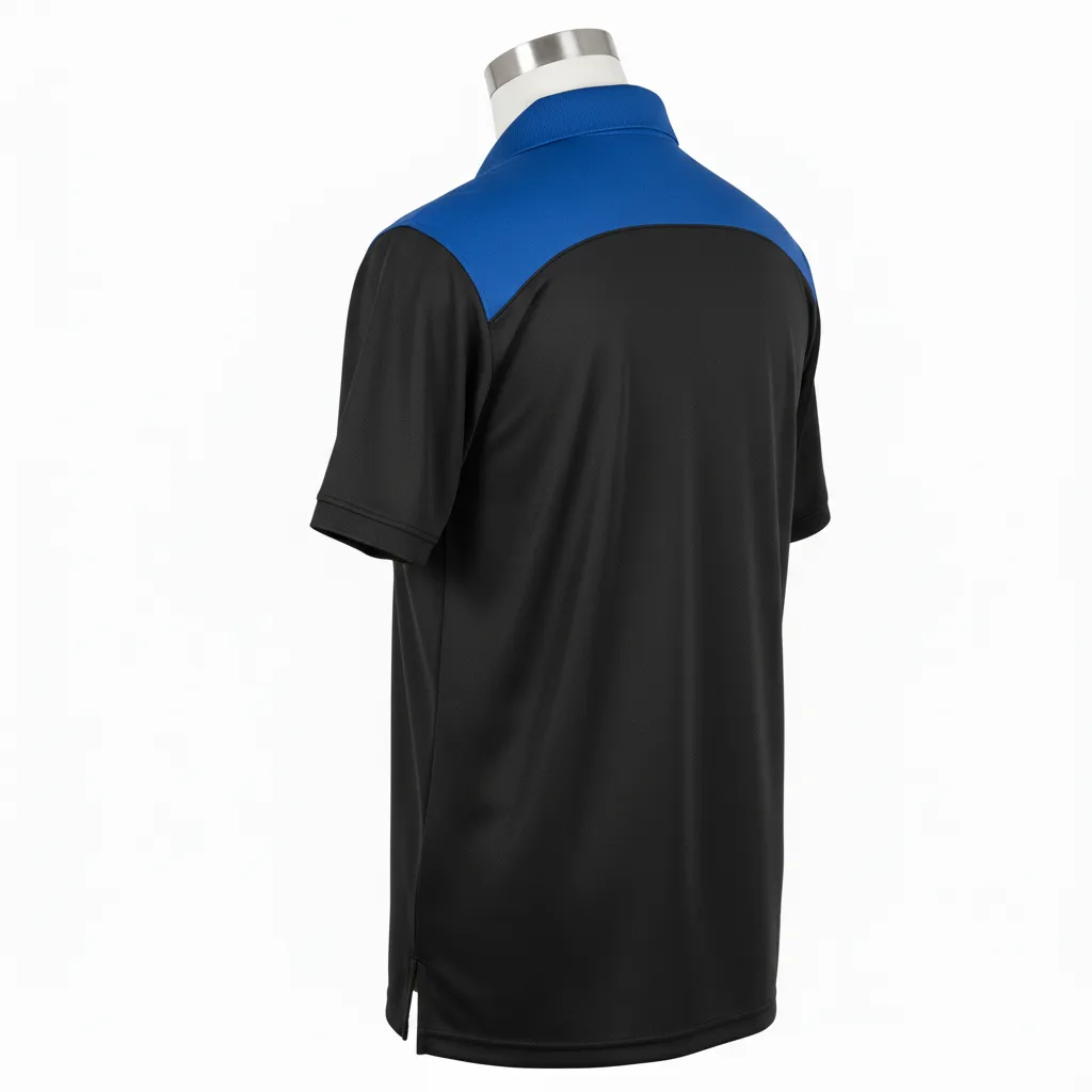Custom Wrestling Performance Polo Shirt - Black - Royal Shoulder Panel - Back View - Kinexa Sportswear