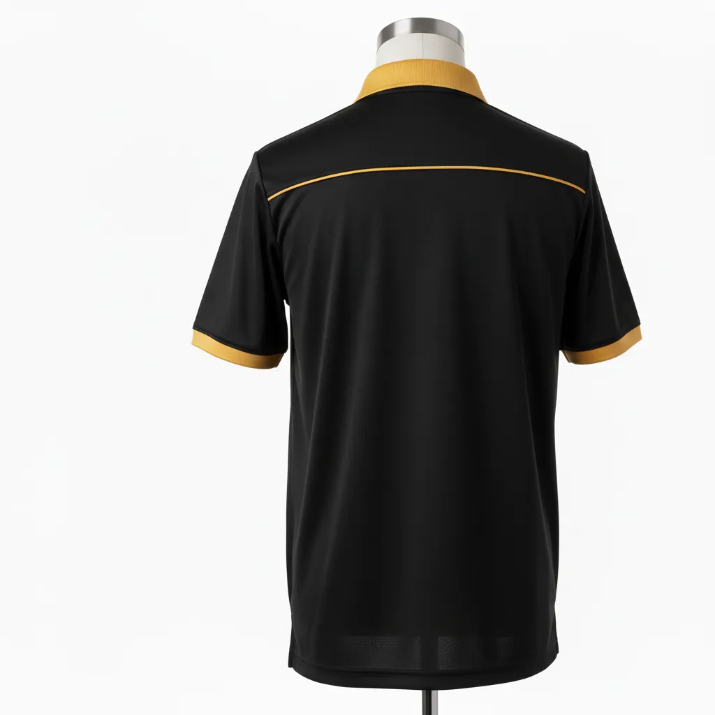 Custom Wrestling Performance Polo Shirt - Black, Gold - Vegas Collar Trim - Back View - Kinexa Sportswear