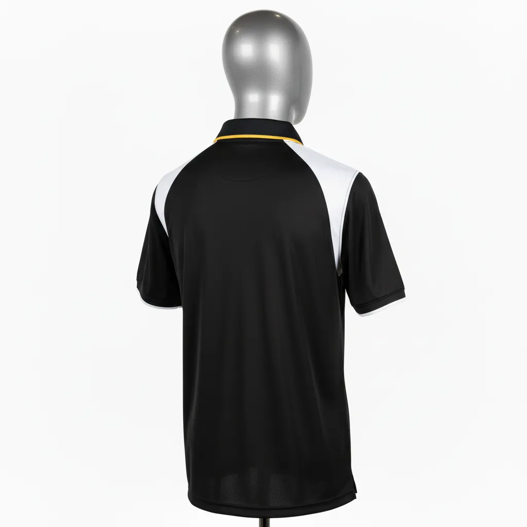Custom Wrestling Performance Polo Shirt - Black, White - Shoulder Panel - Back View - Kinexa Sportswear