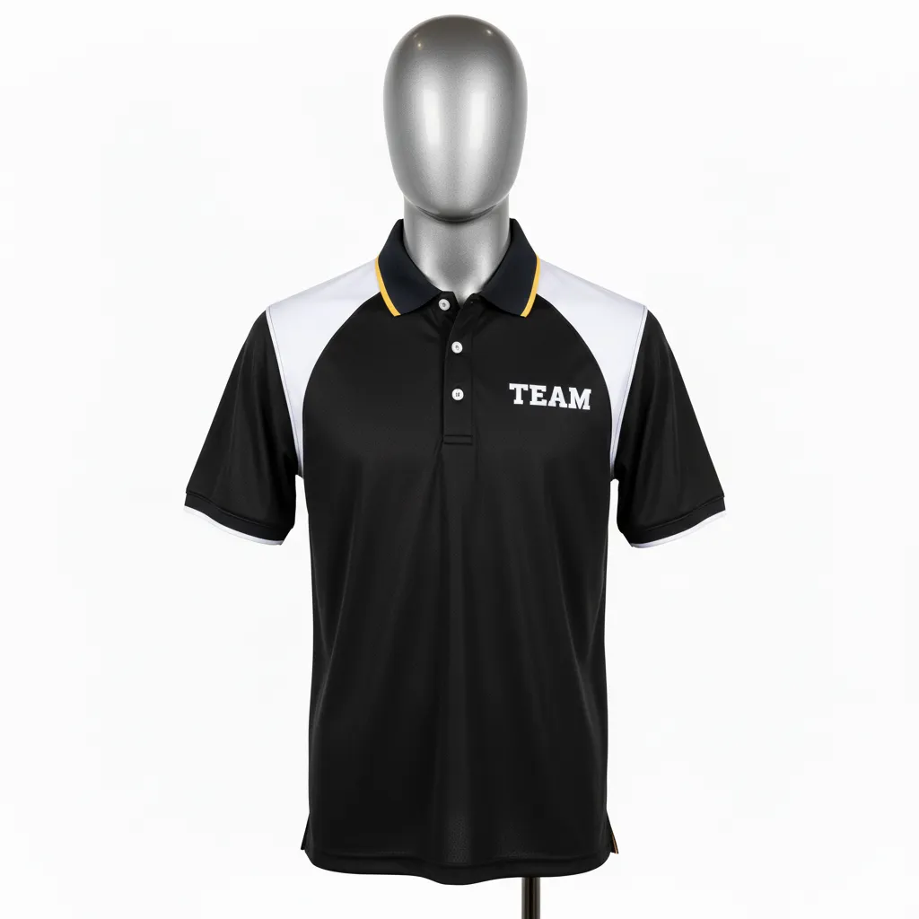 Custom Wrestling Performance Polo Shirt - Black, White - Shoulder Panel - Front View - Kinexa Sportswear