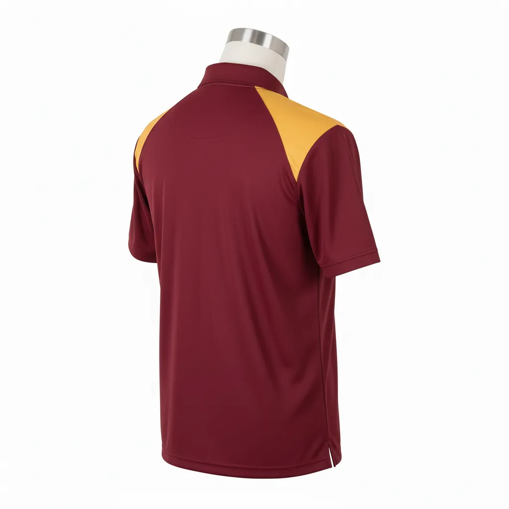 Custom Wrestling Performance Polo Shirt - Burgundy, Gold - Vegas Shoulder Panel - Back View - Kinexa Sportswear