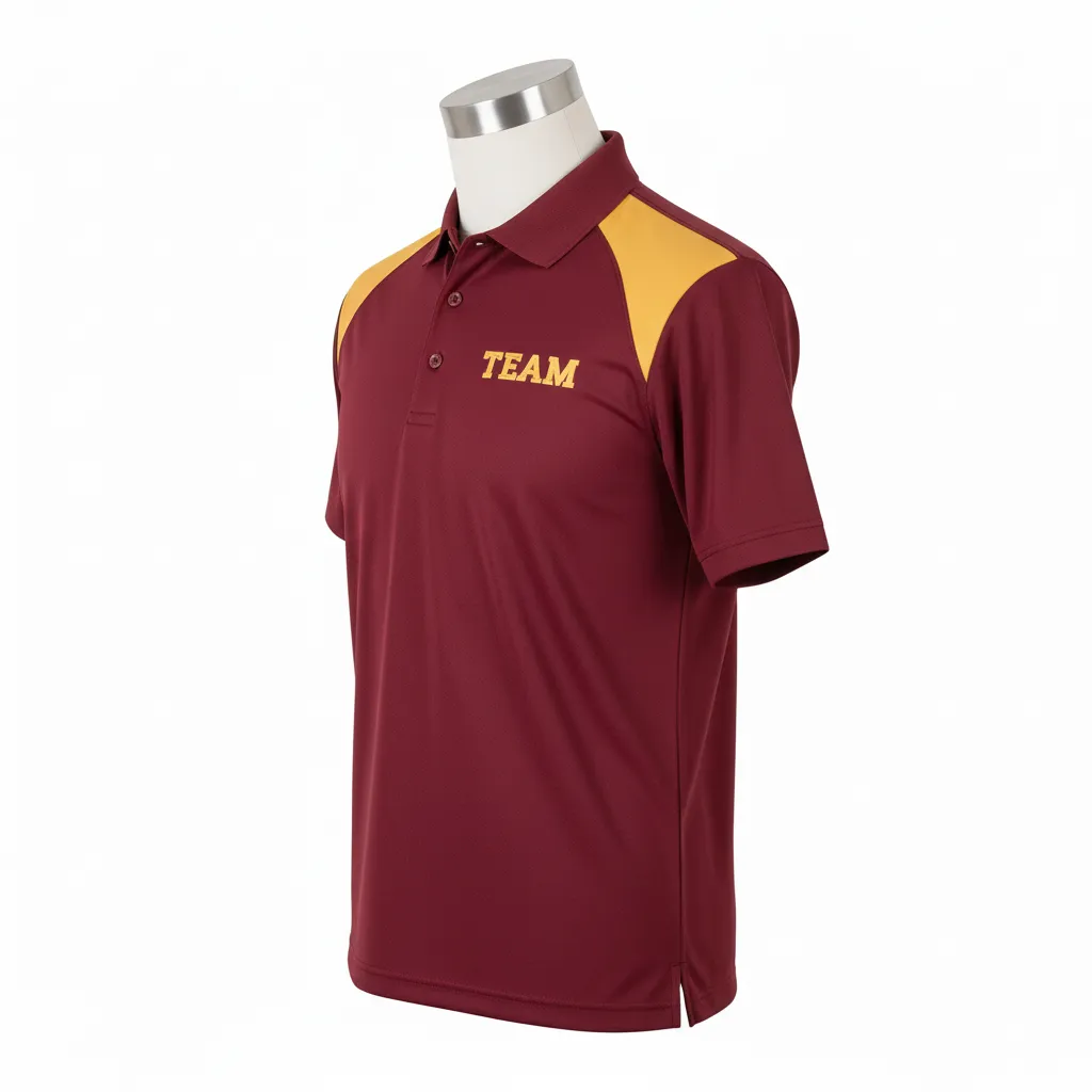 Custom Wrestling Performance Polo Shirt - Burgundy, Gold - Vegas Shoulder Panel - Side View - Kinexa Sportswear