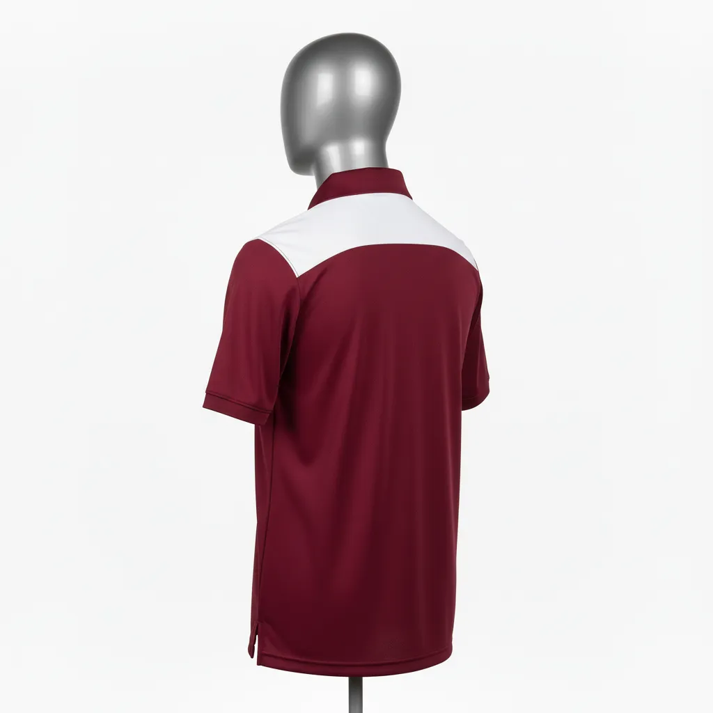 Custom Wrestling Performance Polo Shirt - Burgundy, White - Shoulder Panel - Back View - Kinexa Sportswear