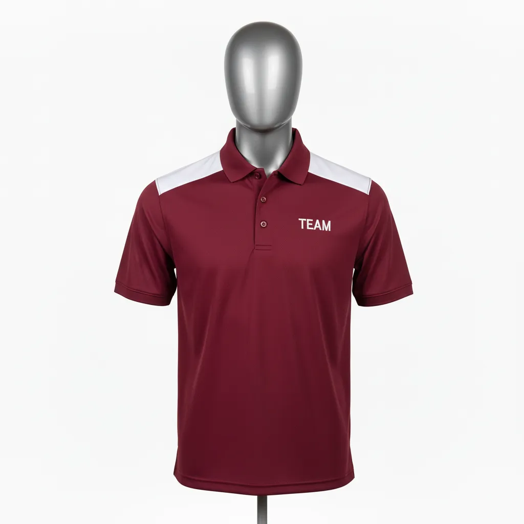 Custom Wrestling Performance Polo Shirt - Burgundy, White - Shoulder Panel - Front View - Kinexa Sportswear