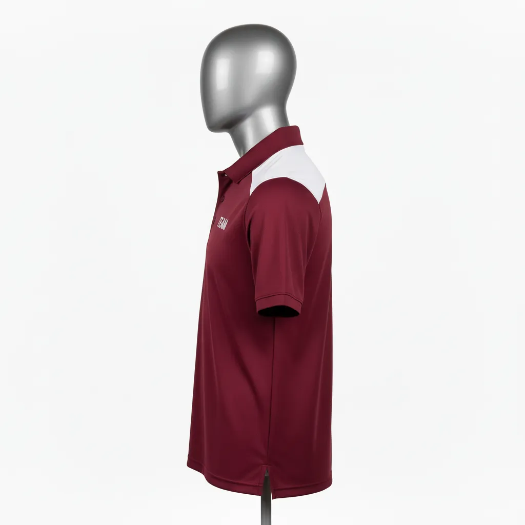 Custom Wrestling Performance Polo Shirt - Burgundy, White - Shoulder Panel - Side View - Kinexa Sportswear
