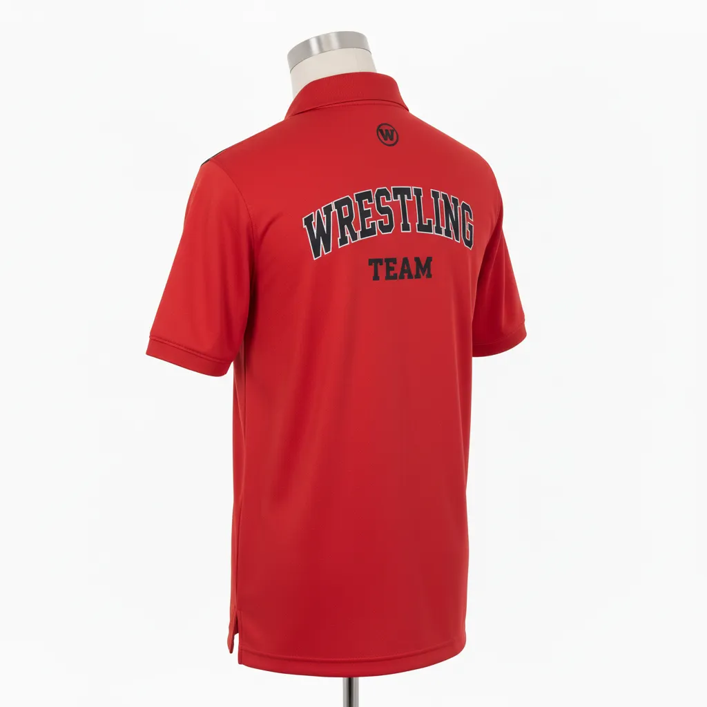 Custom Wrestling Performance Polo Shirt - Black - Cardinal Shoulder Panel - Back View - Kinexa Sportswear