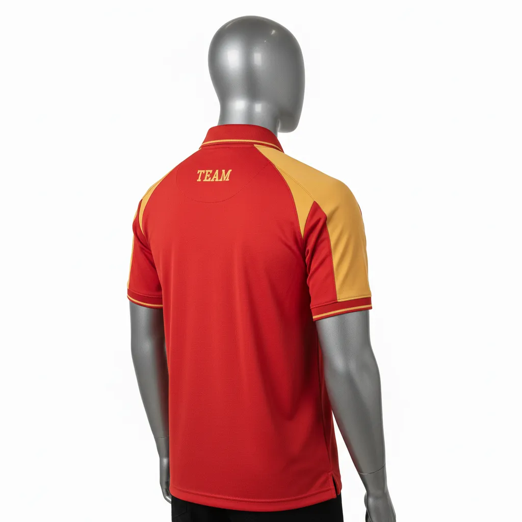 Custom Wrestling Performance Polo Shirt - Gold - Cardinal Vegas Shoulder Panel - Back View - Kinexa Sportswear