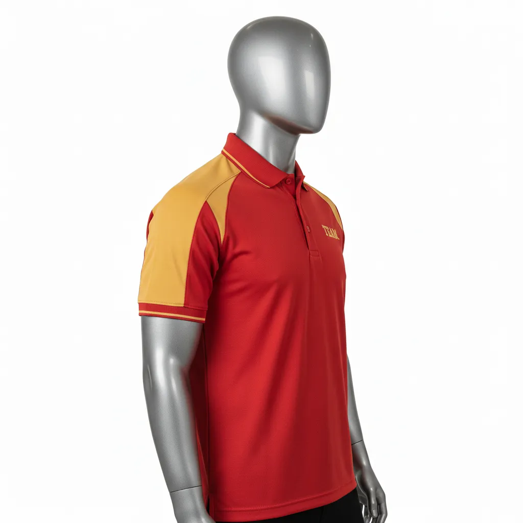Custom Wrestling Performance Polo Shirt - Gold - Cardinal Vegas Shoulder Panel - Side View - Kinexa Sportswear