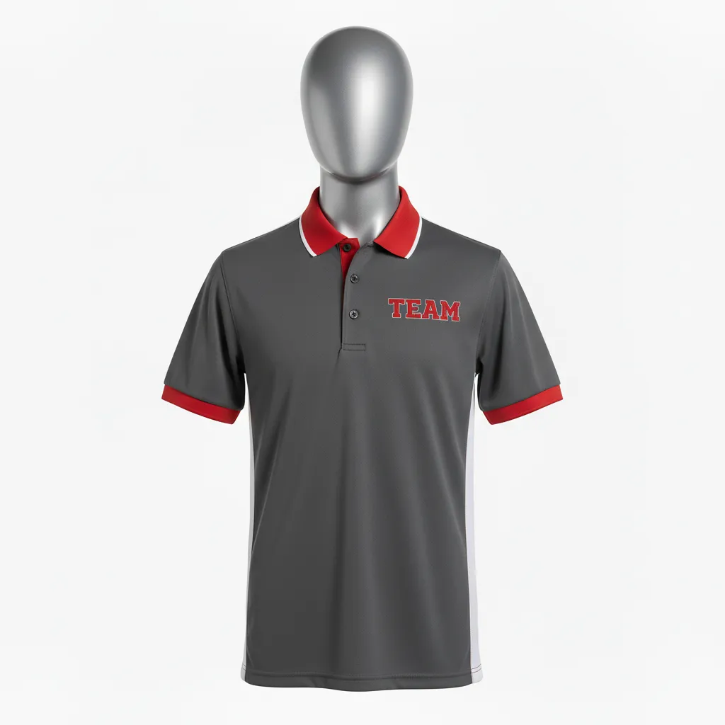 Custom Wrestling Performance Polo Shirt - Red - Charcoal Collar Trim - Front View - Kinexa Sportswear