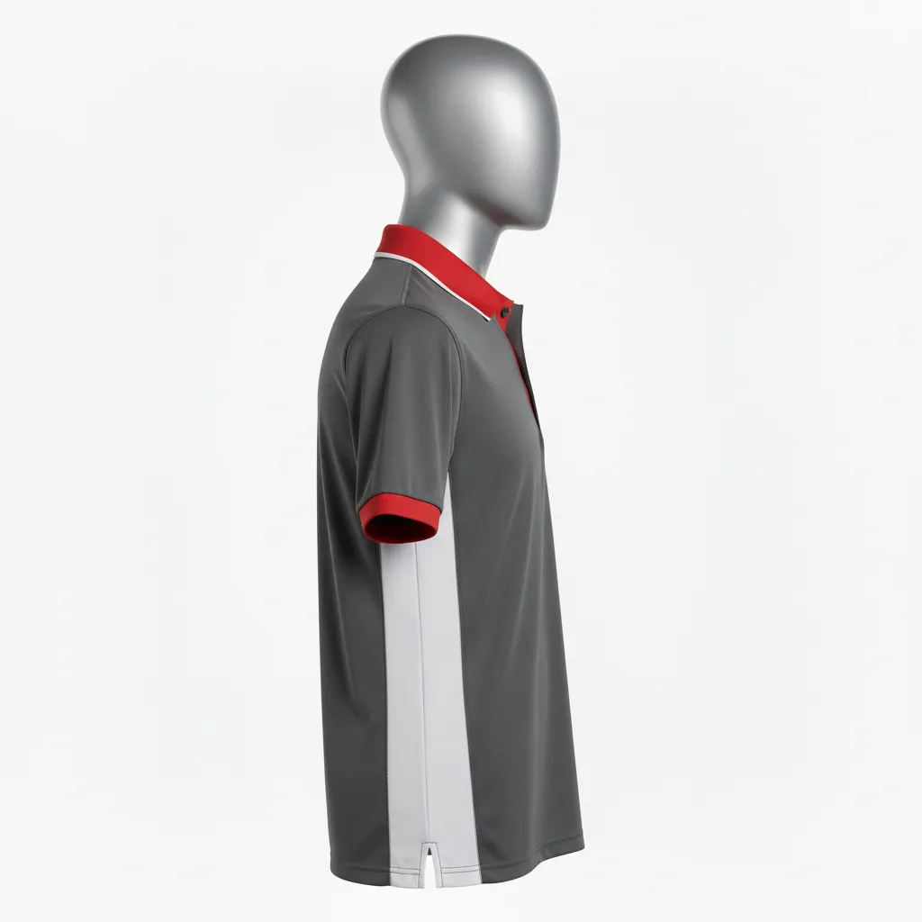 Custom Wrestling Performance Polo Shirt - Red - Charcoal Collar Trim - Side View - Kinexa Sportswear