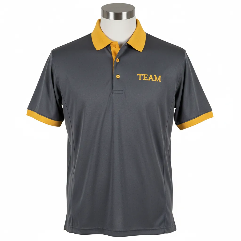 Custom Wrestling Performance Polo Shirt - Gold - Charcoal Vegas Collar Trim - Front View - Kinexa Sportswear