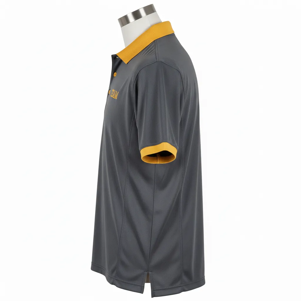 Custom Wrestling Performance Polo Shirt - Gold - Charcoal Vegas Collar Trim - Side View - Kinexa Sportswear