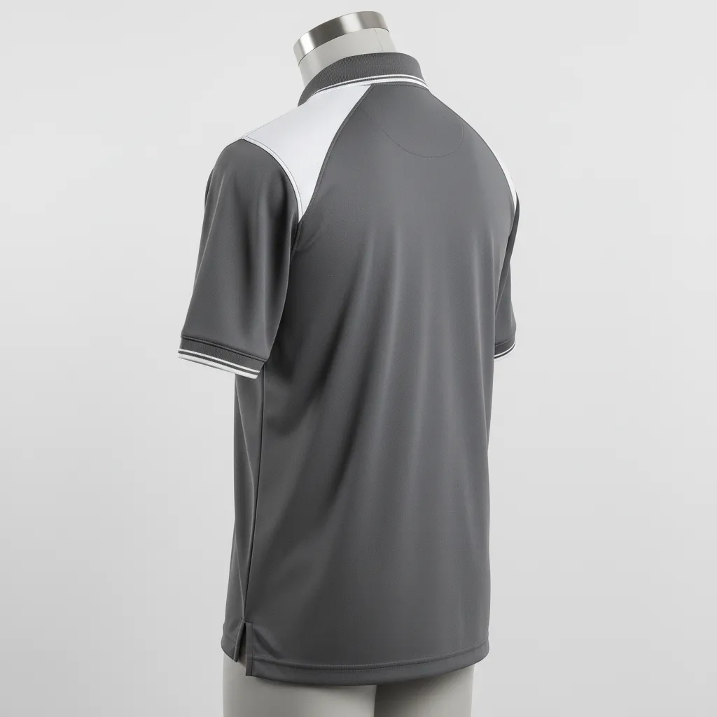 Custom Wrestling Performance Polo Shirt - White - Charcoal Shoulder Panel - Back View - Kinexa Sportswear