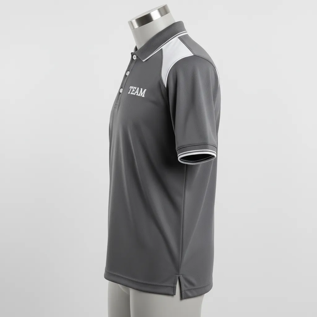 Custom Wrestling Performance Polo Shirt - White - Charcoal Shoulder Panel - Side View - Kinexa Sportswear