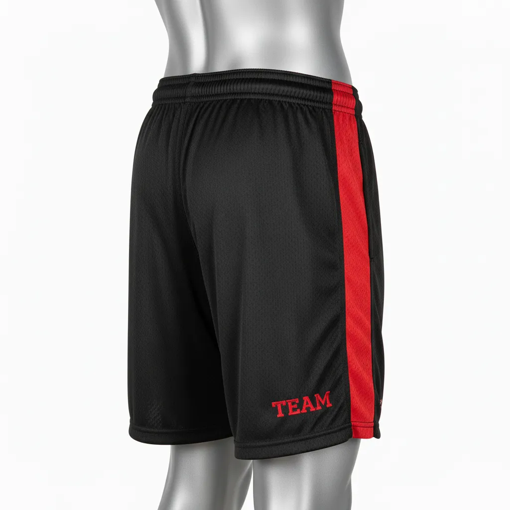 Custom Wrestling Practice Shorts - Black, Red - Panel - Front View - Kinexa Sportswear