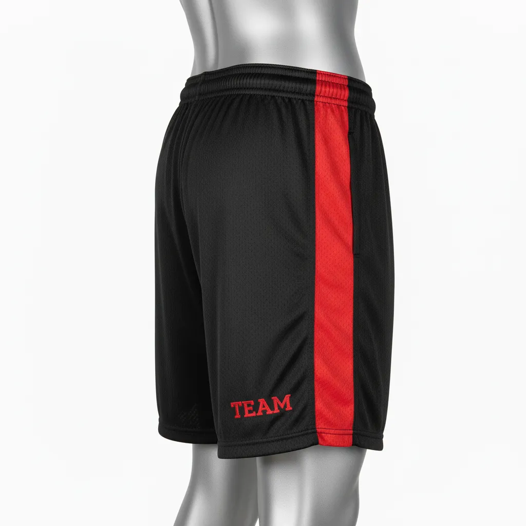 Custom Wrestling Practice Shorts - Black, Red - Panel - Side View - Kinexa Sportswear