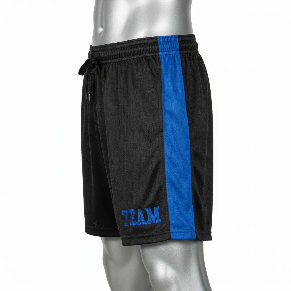 Custom Wrestling Practice Shorts - Black - Royal Panel - Side View - Kinexa Sportswear