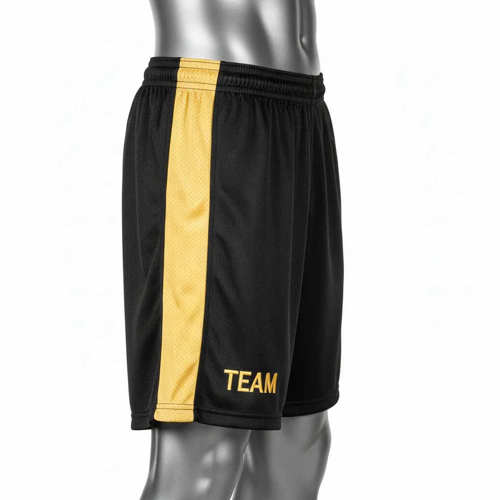 Custom Wrestling Practice Shorts - Black, Gold - Vegas Side Stripe - Side View - Kinexa Sportswear
