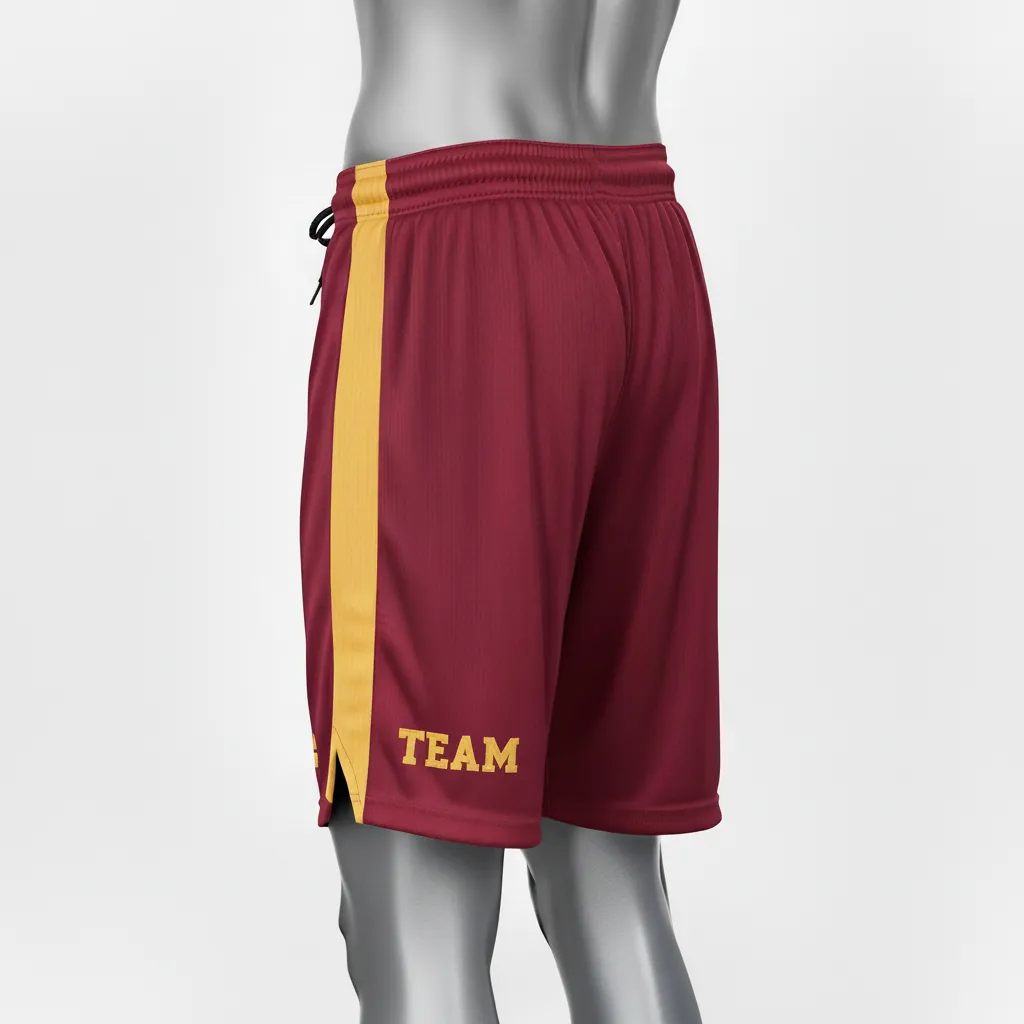 Custom Wrestling Practice Shorts - Burgundy, Gold - Vegas Panel - Back View - Kinexa Sportswear
