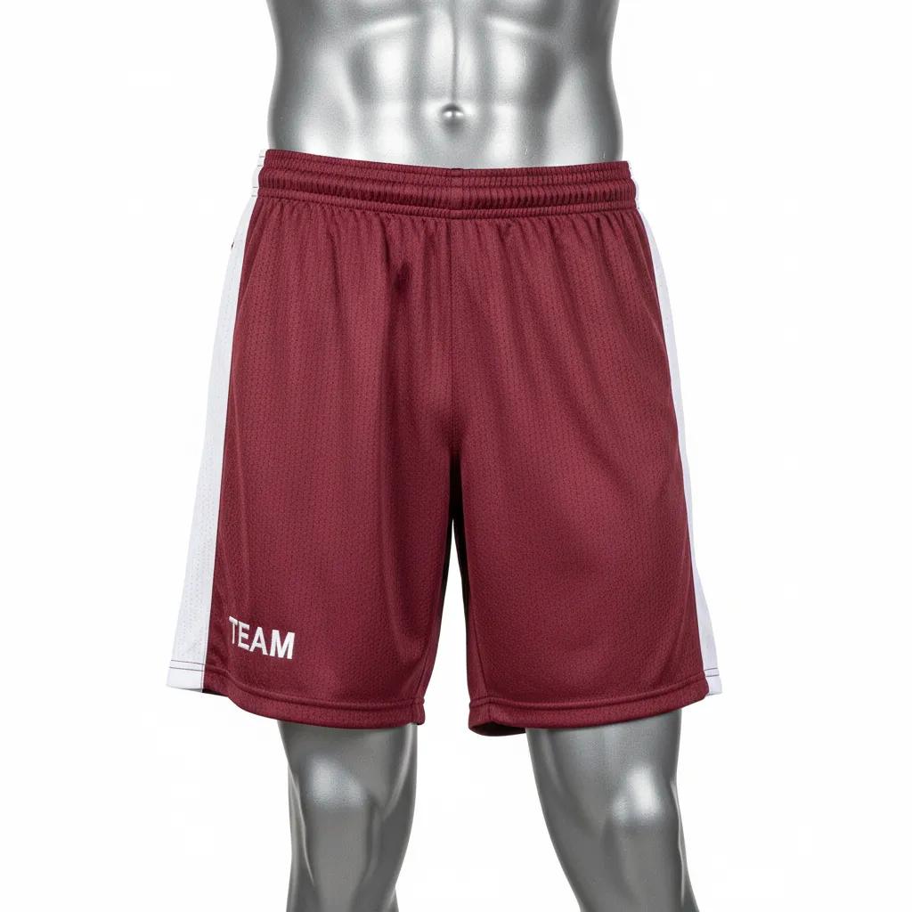 Custom Wrestling Practice Shorts - Burgundy, White - Panel - Front View - Kinexa Sportswear