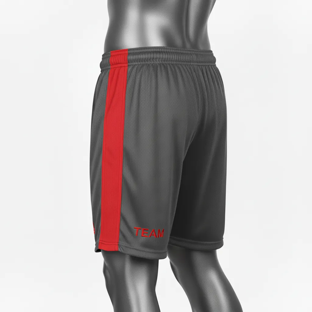 Custom Wrestling Practice Shorts - Red - Charcoal Stripe - Back View - Kinexa Sportswear