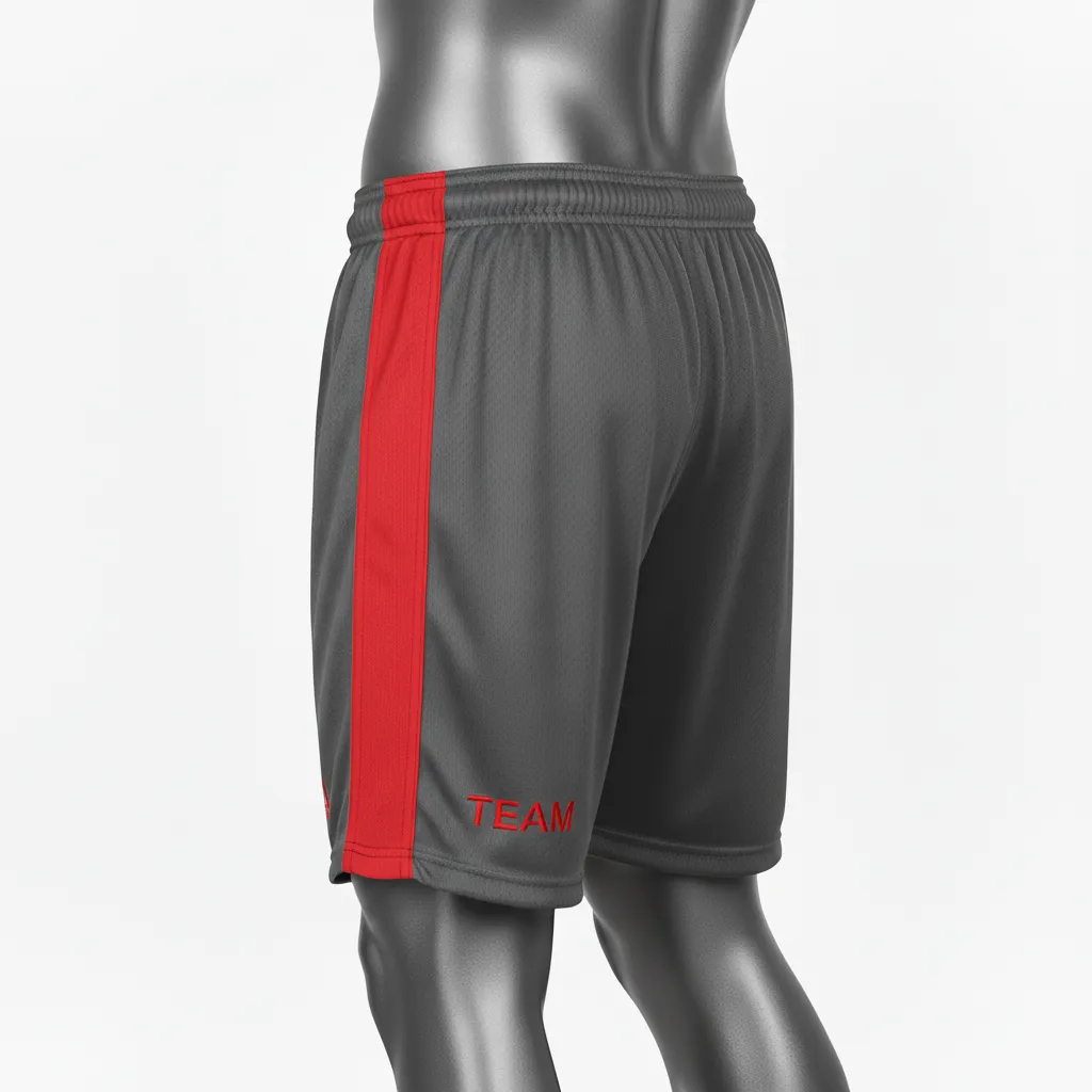 Custom Wrestling Practice Shorts - Red - Charcoal Stripe - Front View - Kinexa Sportswear