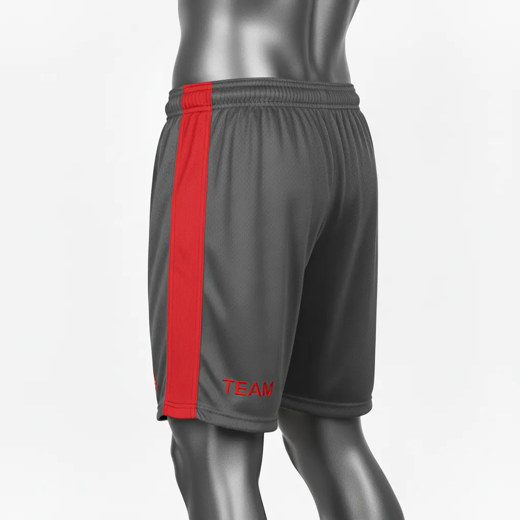 Custom Wrestling Practice Shorts - Red - Charcoal Stripe - Side View - Kinexa Sportswear
