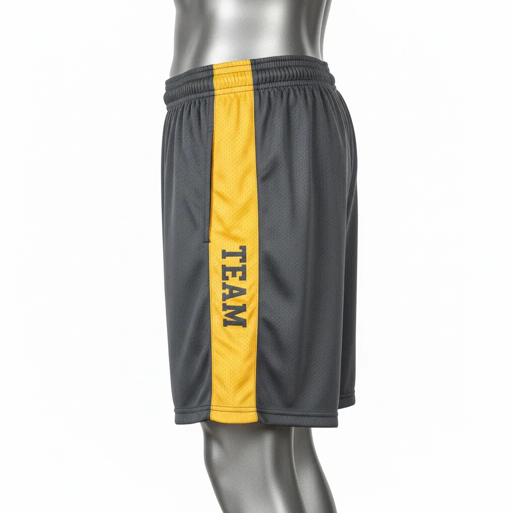 Custom Wrestling Practice Shorts - Gold - Charcoal Vegas Stripe - Side View - Kinexa Sportswear