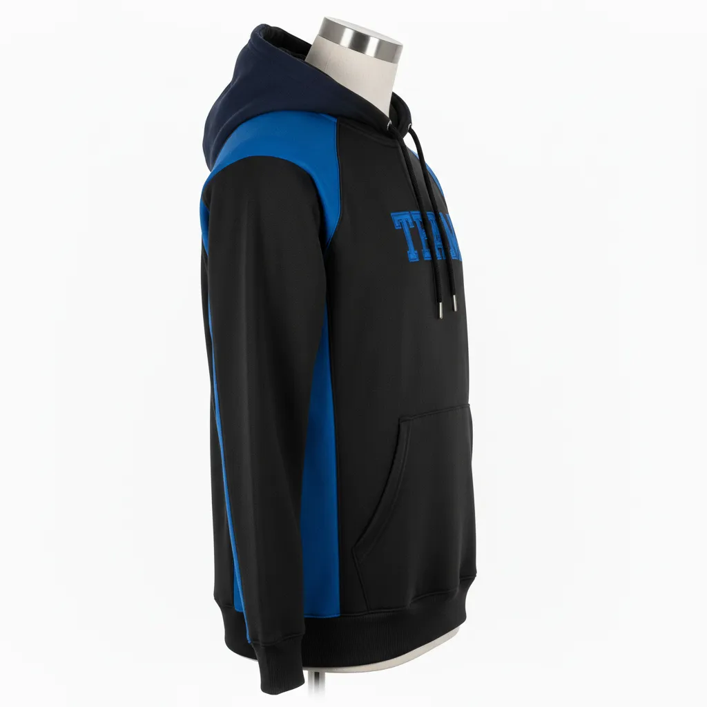 Custom Wrestling Pullover Hoodie - Black - Royal Raglan - Side View - Kinexa Sportswear