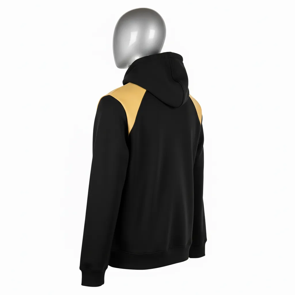 Custom Wrestling Pullover Hoodie - Black, Gold - Vegas Shoulder Stripe - Back View - Kinexa Sportswear