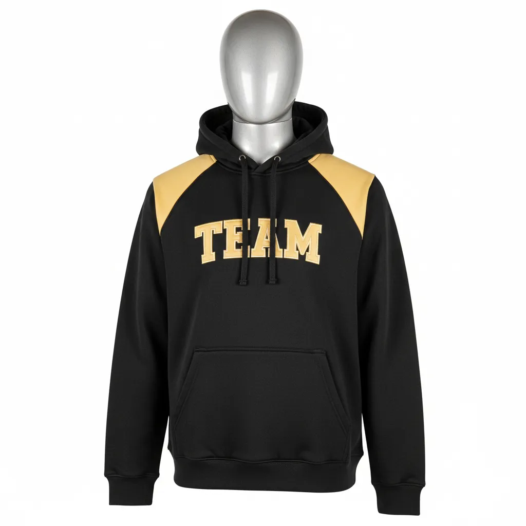 Custom Wrestling Pullover Hoodie - Black, Gold - Vegas Shoulder Stripe - Front View - Kinexa Sportswear