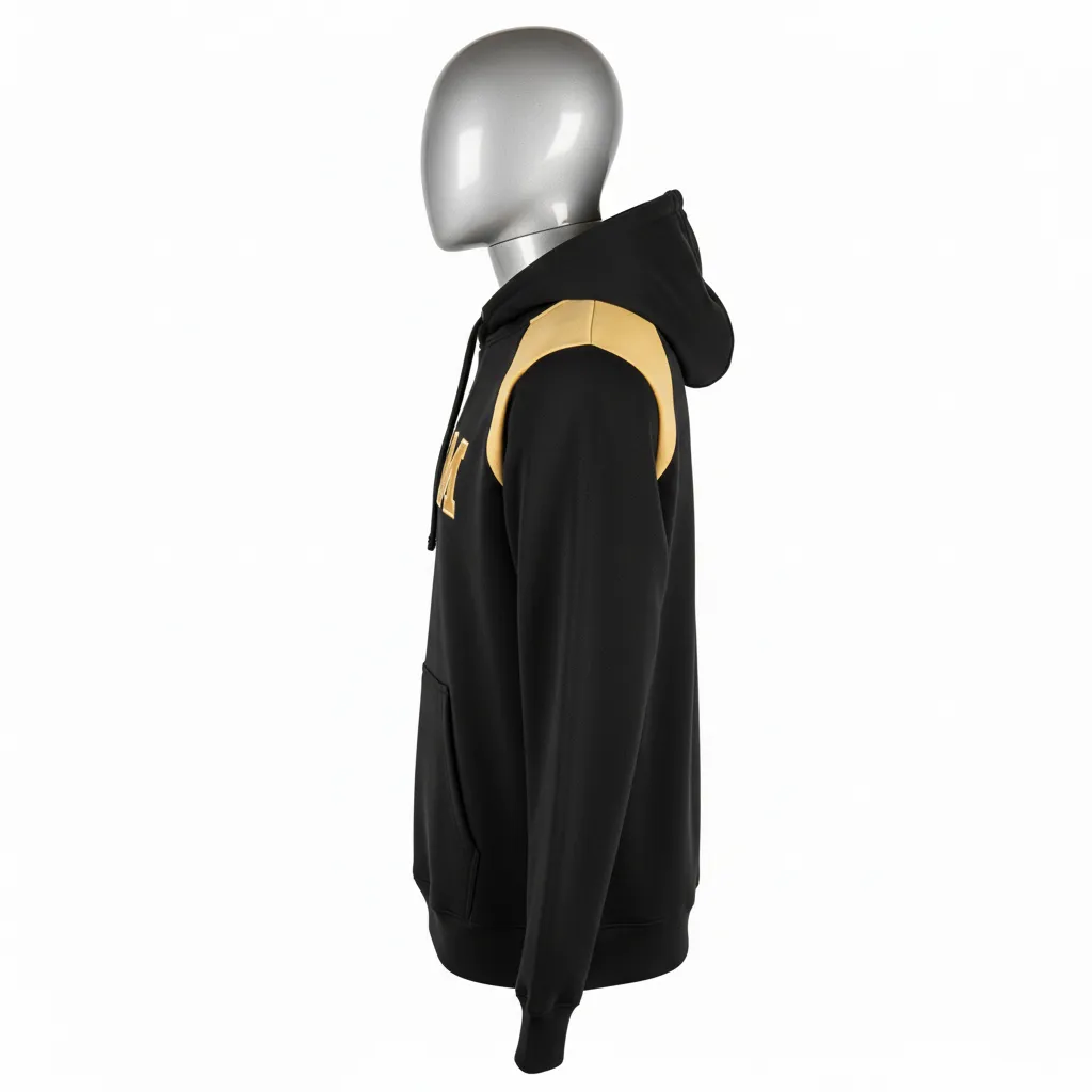 Custom Wrestling Pullover Hoodie - Black, Gold - Vegas Shoulder Stripe - Side View - Kinexa Sportswear